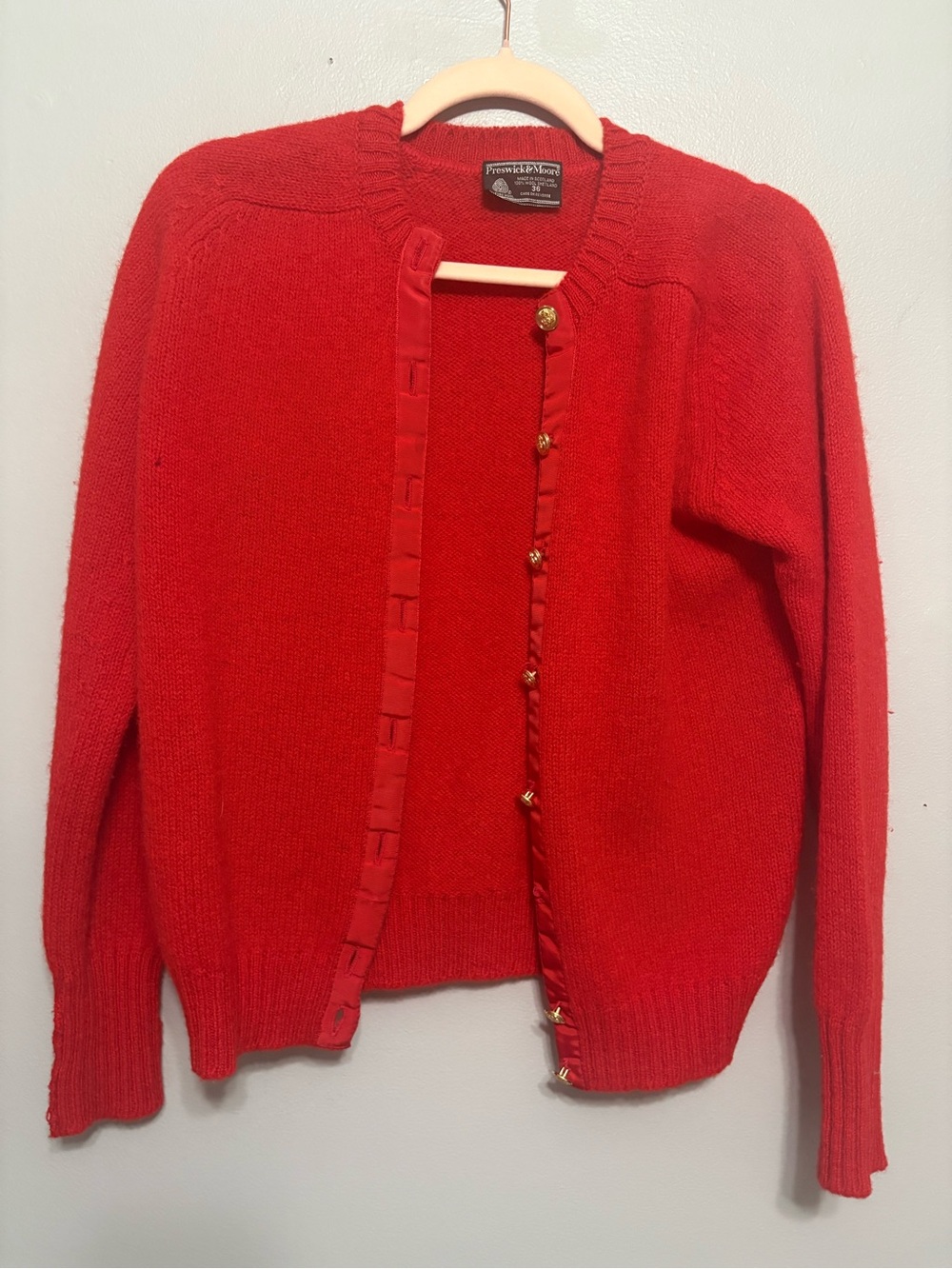 Preswick & Moore Red Button-Front Wool Blend Cardigan